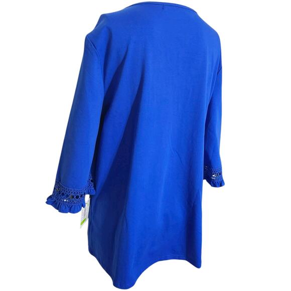 Calessa Women's Tunic Blue Embroidered Shirt Large 3/4 Sleeves Bohemian Top NEW - Picture 7 of 9